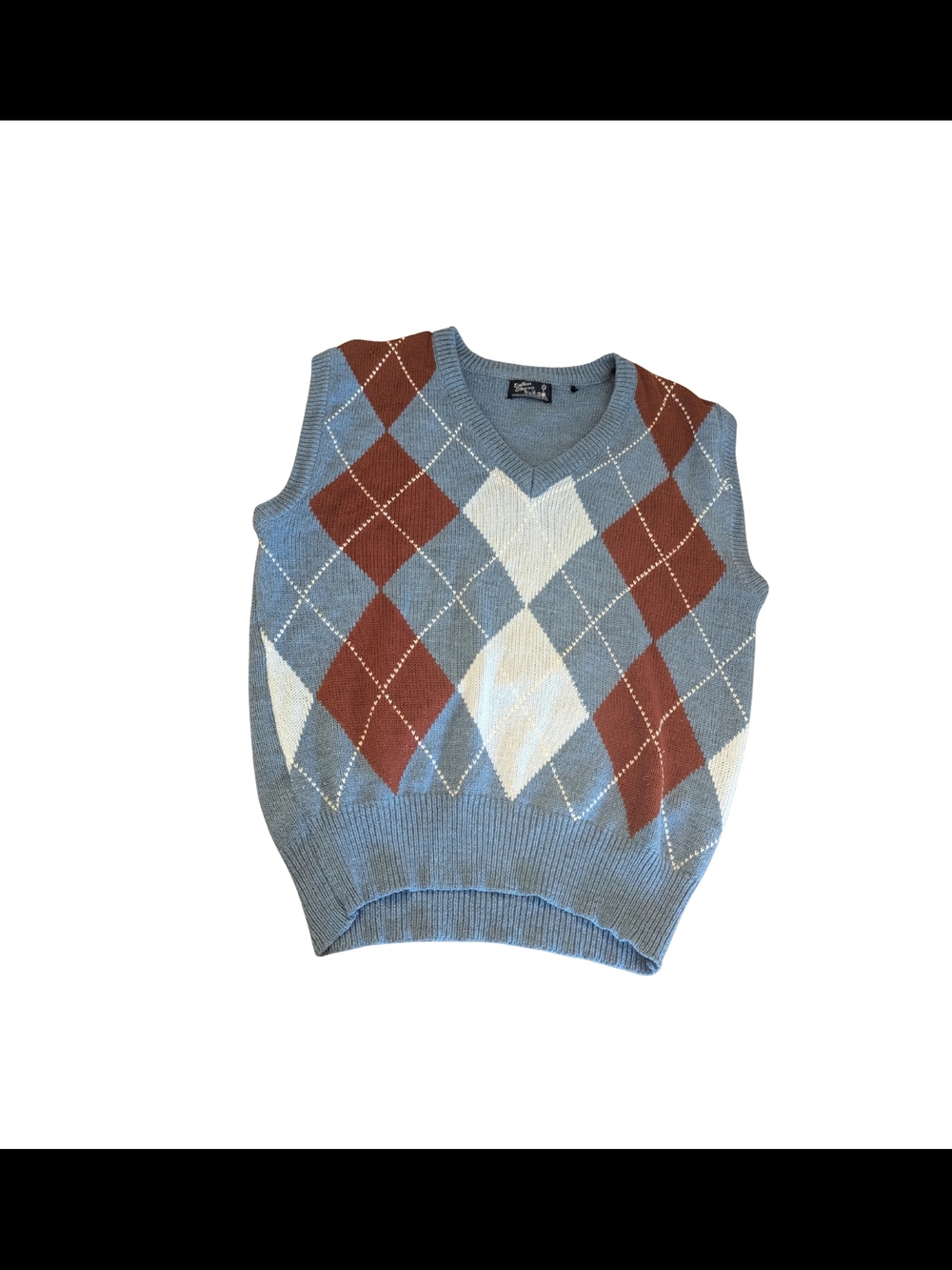 EUC VTG Sutton Place Mens Small Argyle Sweater Vest Orange Blue White